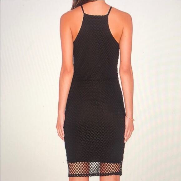 bobi Revolve Black Sheer Crochet Mesh High Neck Halter Bodycon Mini Dress M - Picture 2 of 10